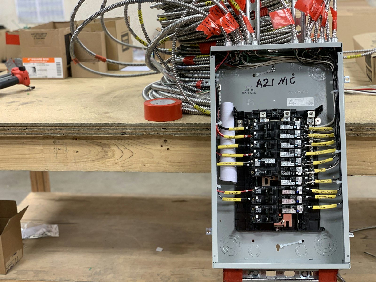A 200 amp electrical panel with two rows of neatly labelled breakers, ready for inspection